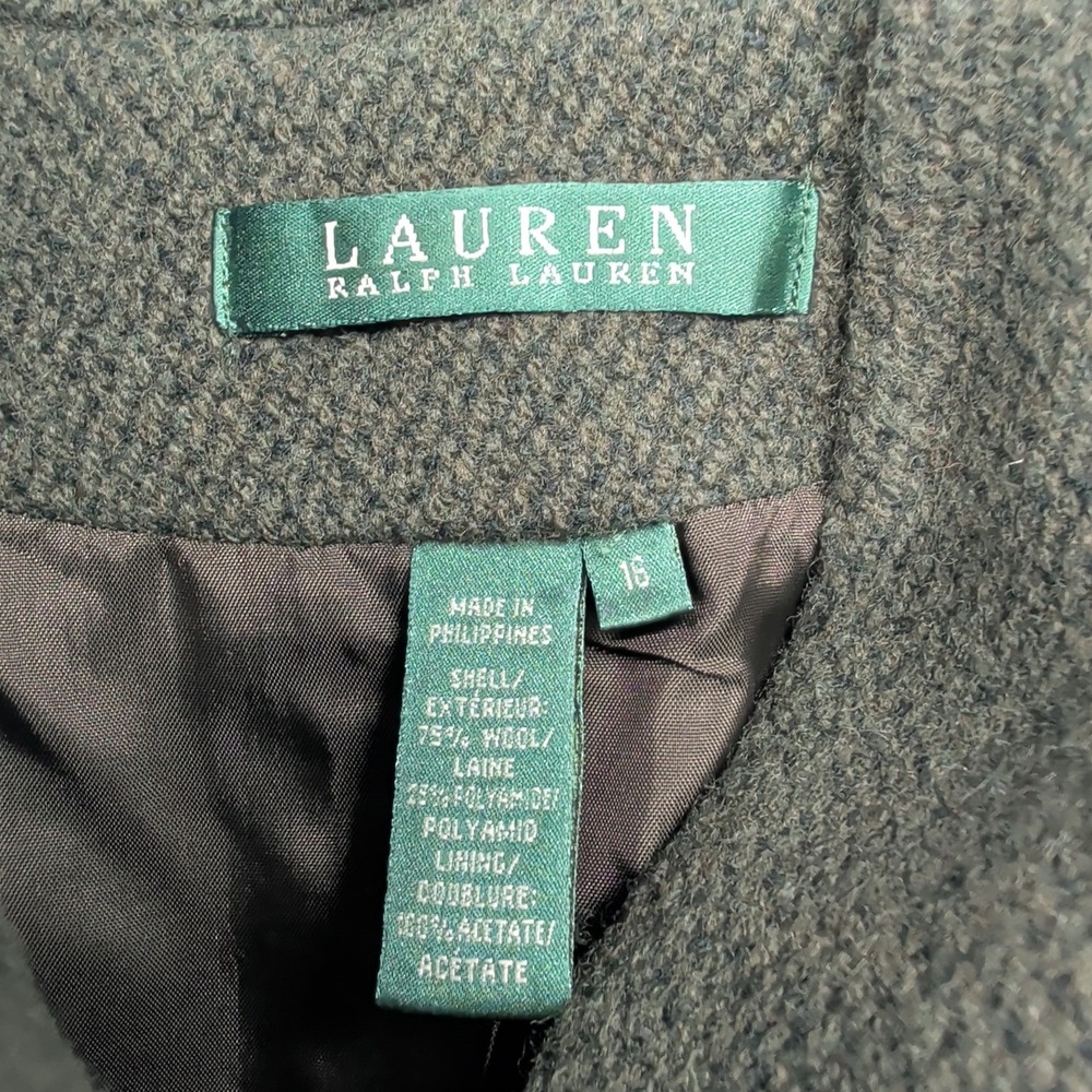 Lauren Ralph Lauren Womens Green Wool Blend Skirt Suit Set Jacket Skirt Size 16 - Picture 2 of 13